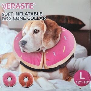 Soft Pink Donut Inflatable Dog Cone E Collar Post Surgery Recovery Size L